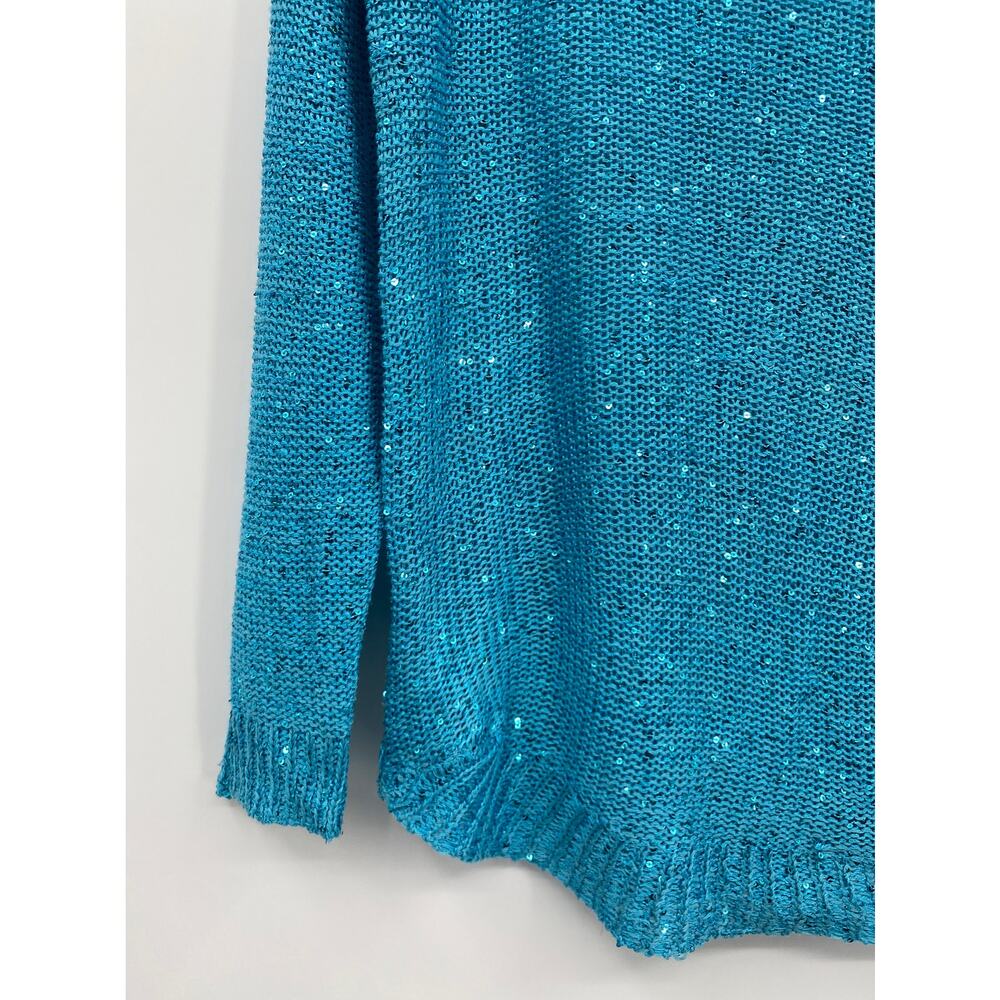 C-Mode Scoop Neck Pullover MSequin Knit Sweater Blue Size Small - Picture 2 of 8